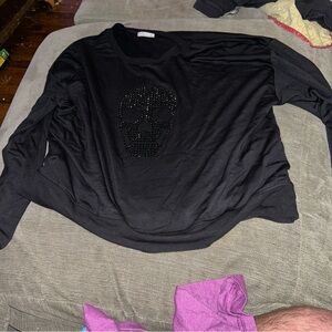 Black Skull Embellished Long Sleeve Top